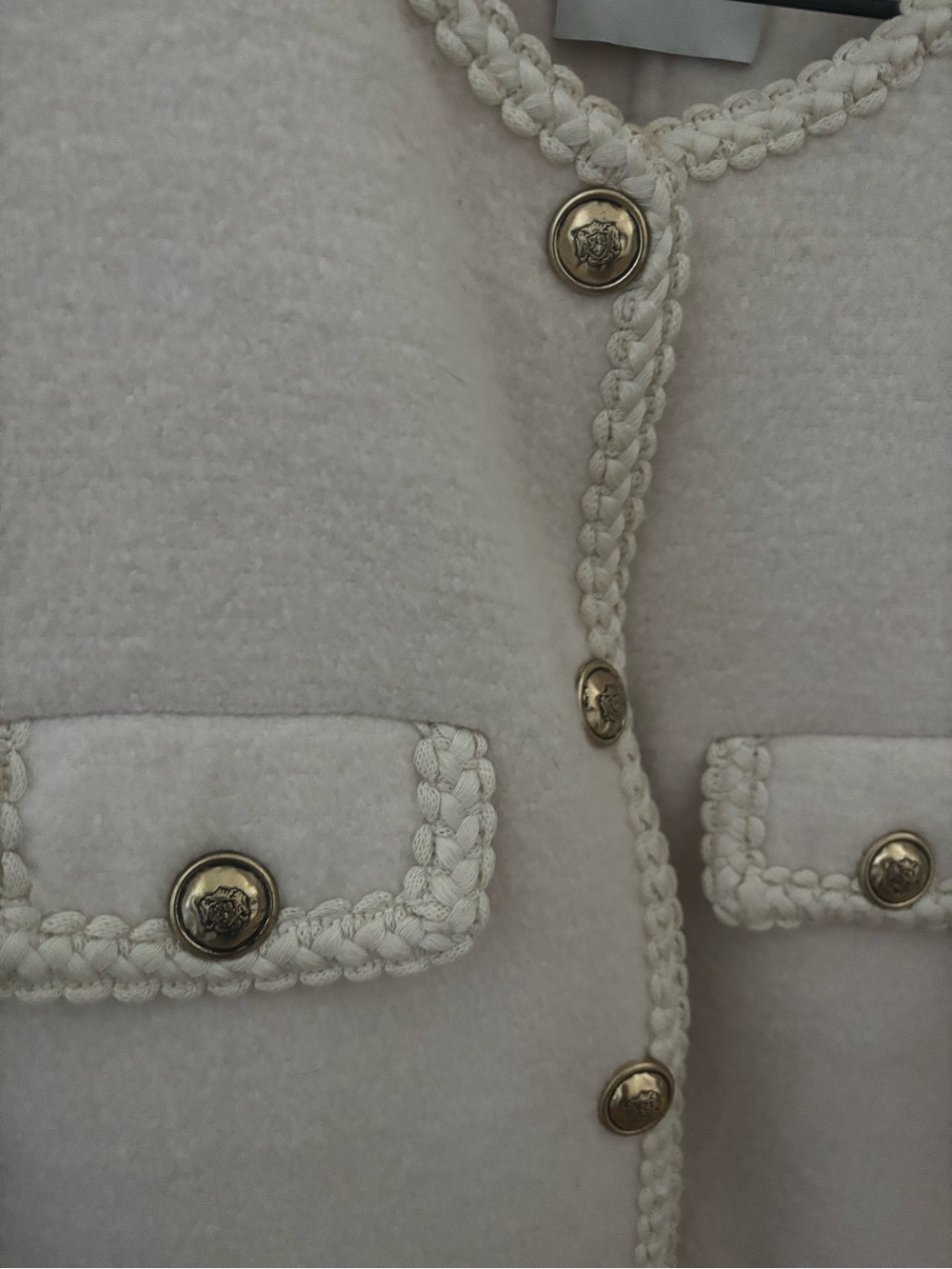 Sandro Cream Boxy Tweed Trim Jacket with Gold-Tone Buttons - Picture 3 of 4